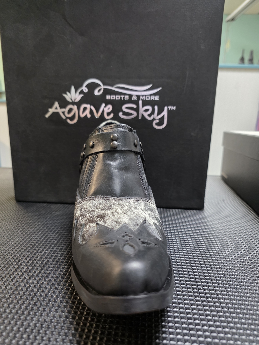 Agave Sky Black Leather & Gray Hair-On Western Bootie